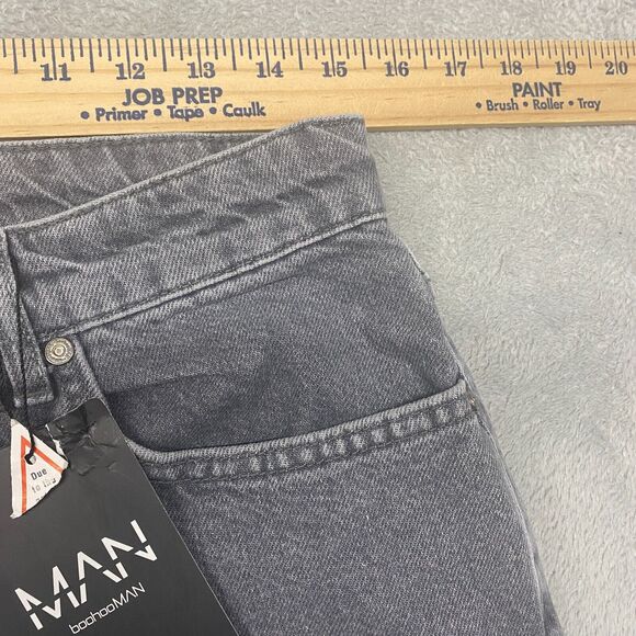 Boohoo Man Jeans Mens 30x32 Gray Button Fly Relaxed Baggie Split Hem Y2K Grunge - Picture 5 of 12
